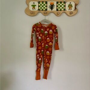 Little Sleepies - Fall Patterned Pumpkin Baby Kids One Piece Pajamas 6-12m